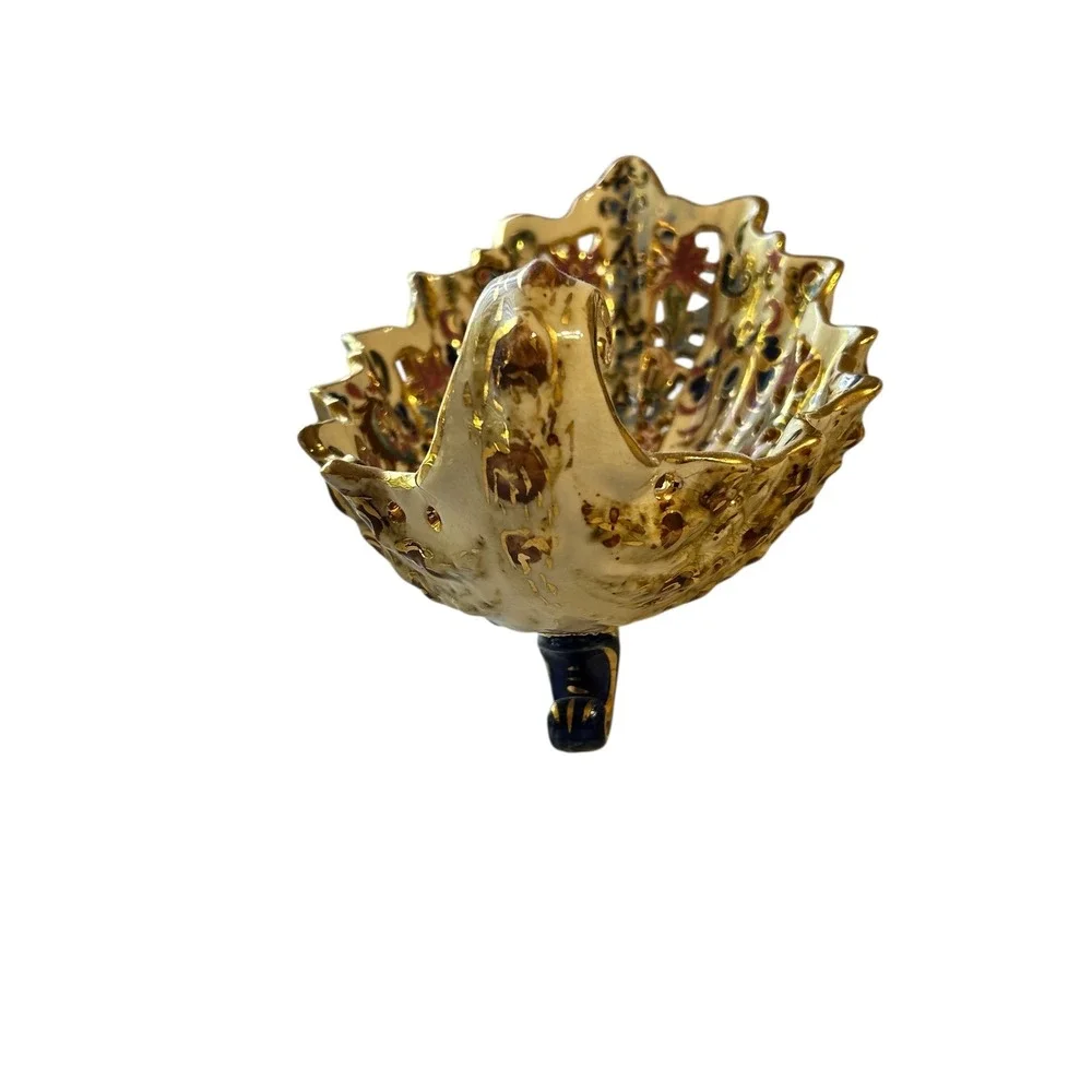 Budapest Fischer‎ Rare Ornate Gold Floral Pierced Footed Bowl